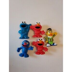 Vintage Sesame Street Figures Lot of 5 Henson Cookie Monster Elmo Grover Bert 3”